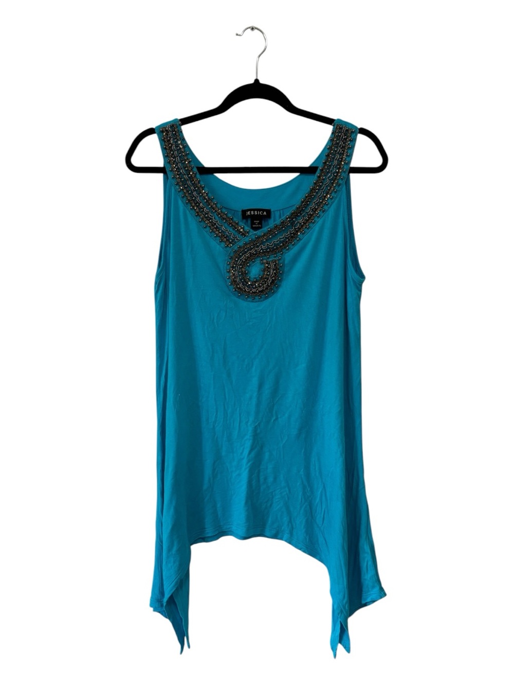 Y2K Jessica Teal Beaded Scoop-Neck Tank Top